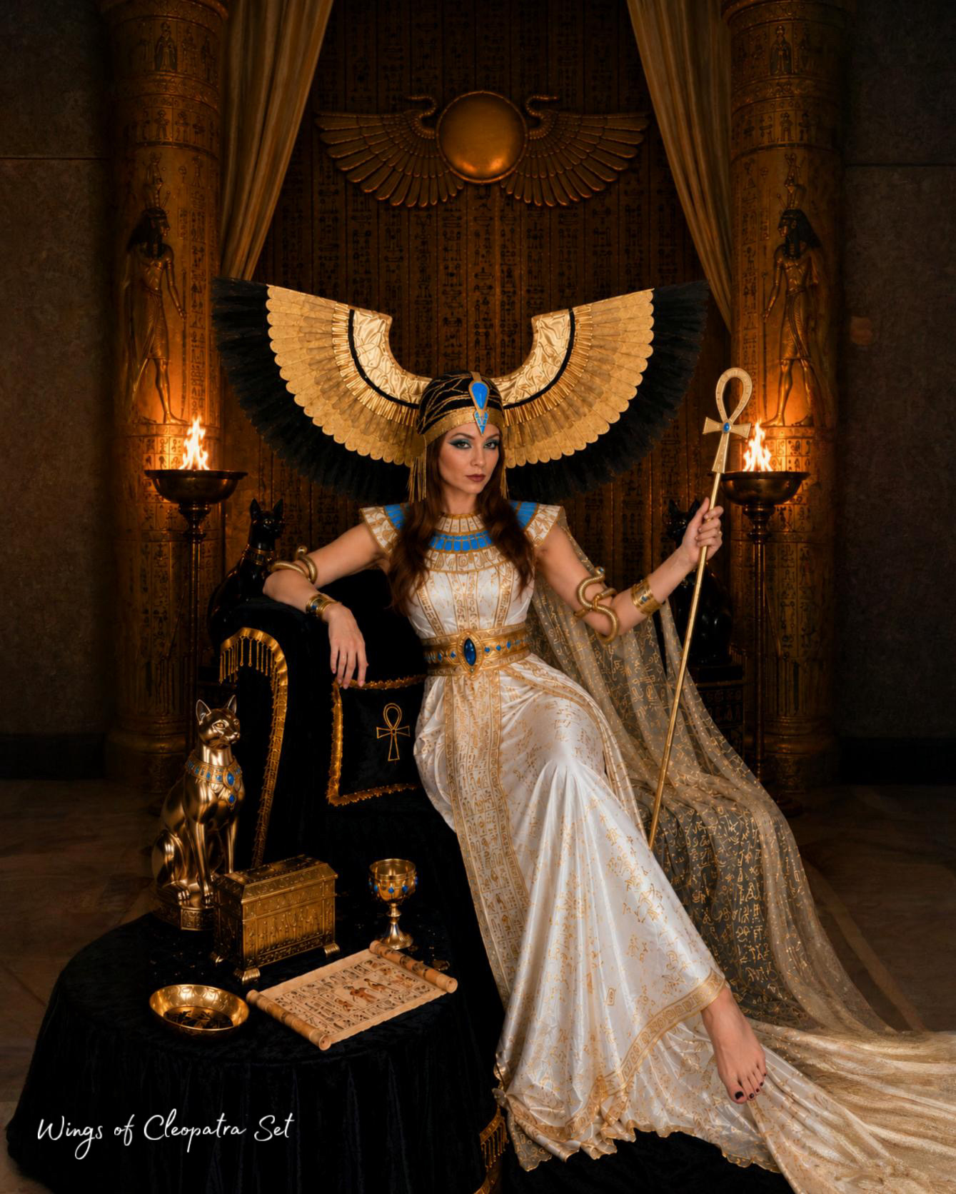 Ancient Egypt inspired luxury costume accessory featuring handcrafted Cleopatra wings design