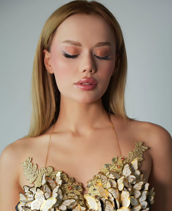 Editorial portrait featuring custom fashion design by Brovko Collection