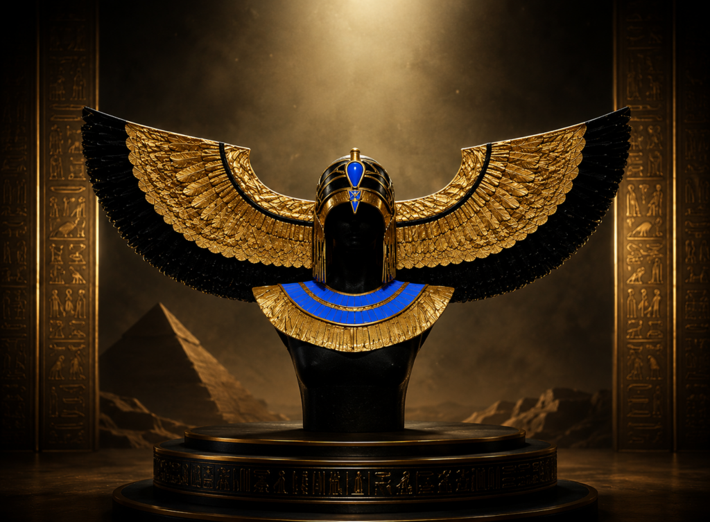Handcrafted Cleopatra wing accessory designed by Brovko Collection inspired by ancient Egyptian fashion